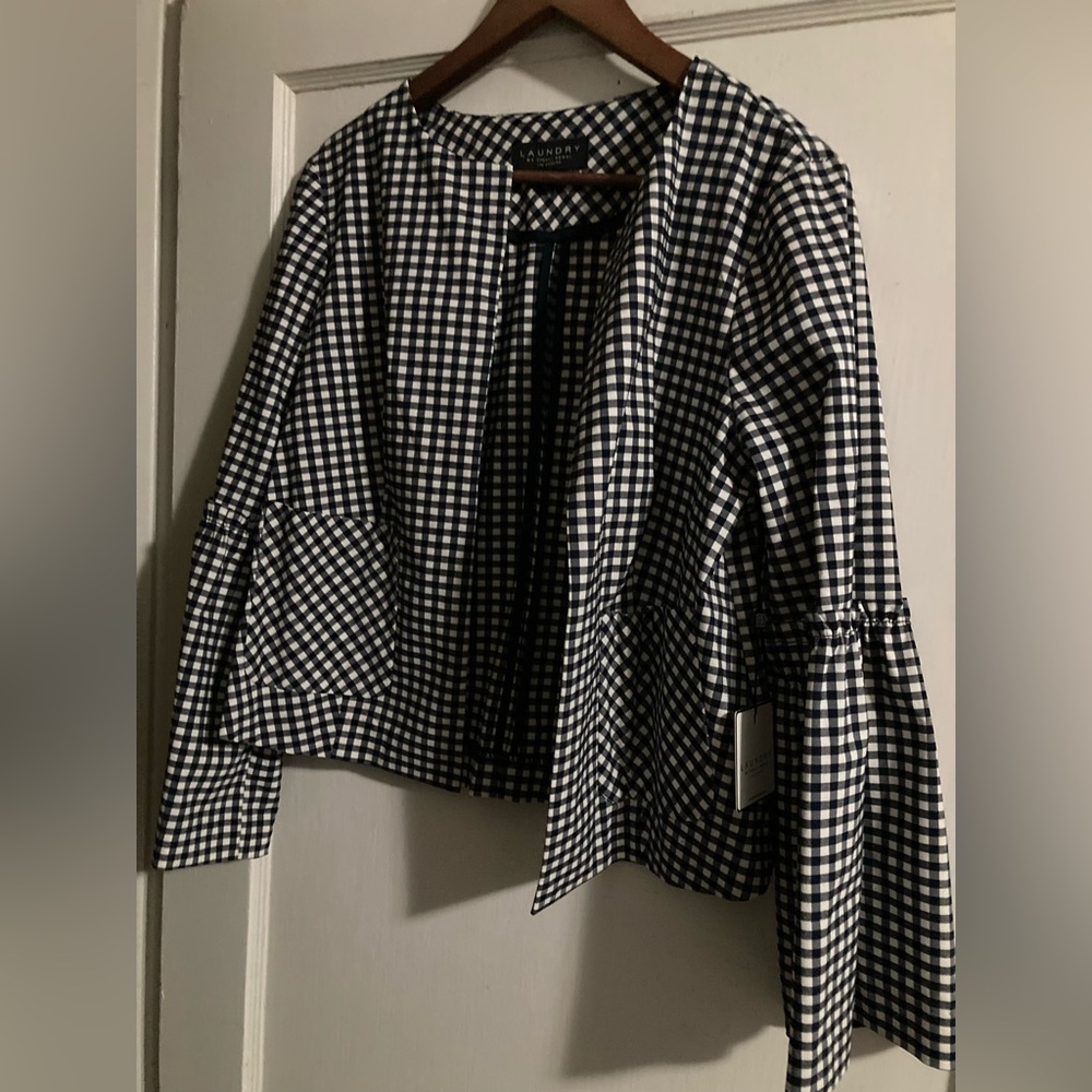 Laundry By Shelli Segal NWT blue and white check open blazer